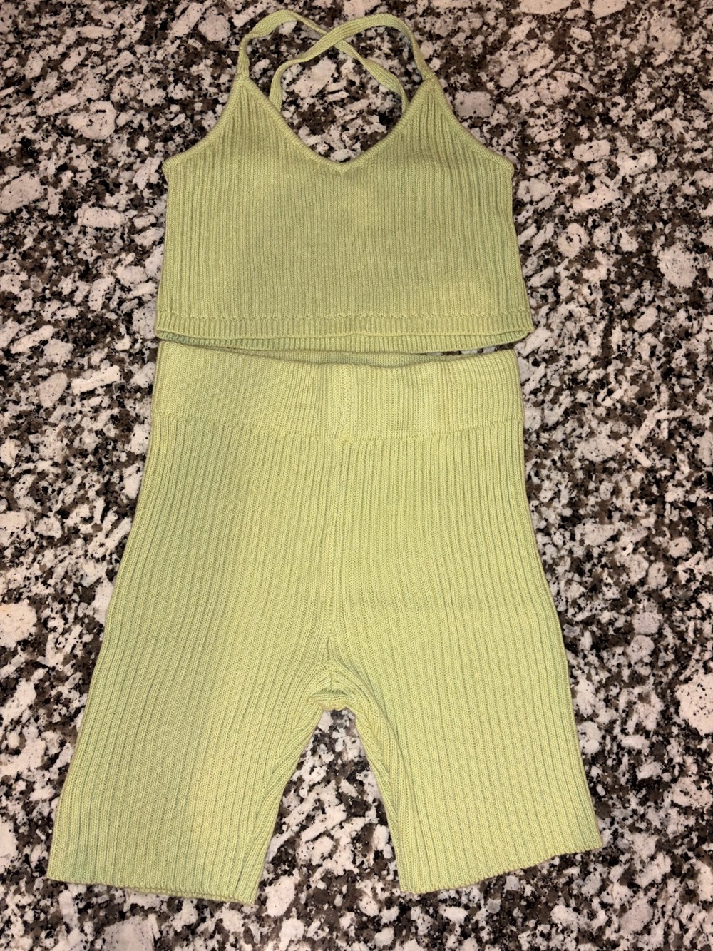 Wild Fable 2pc Ribbed Knit Set Pistachio Green Cami Biker Shorts